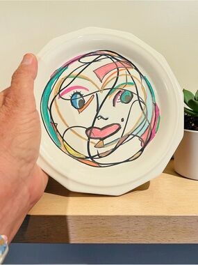 Lola Hand-Painted Whimsy Face Plate | Abstract Decorative Art Dish
